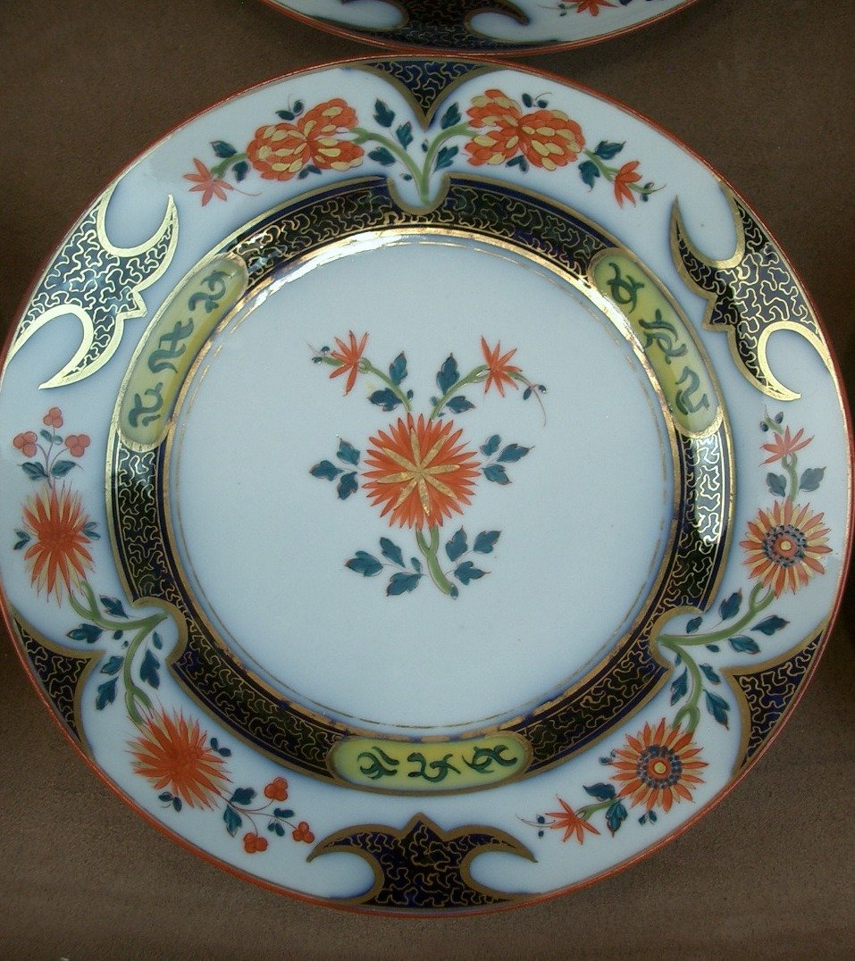 Set Of 6 Plates In Bayeux Porcelain, Imari Design-photo-3