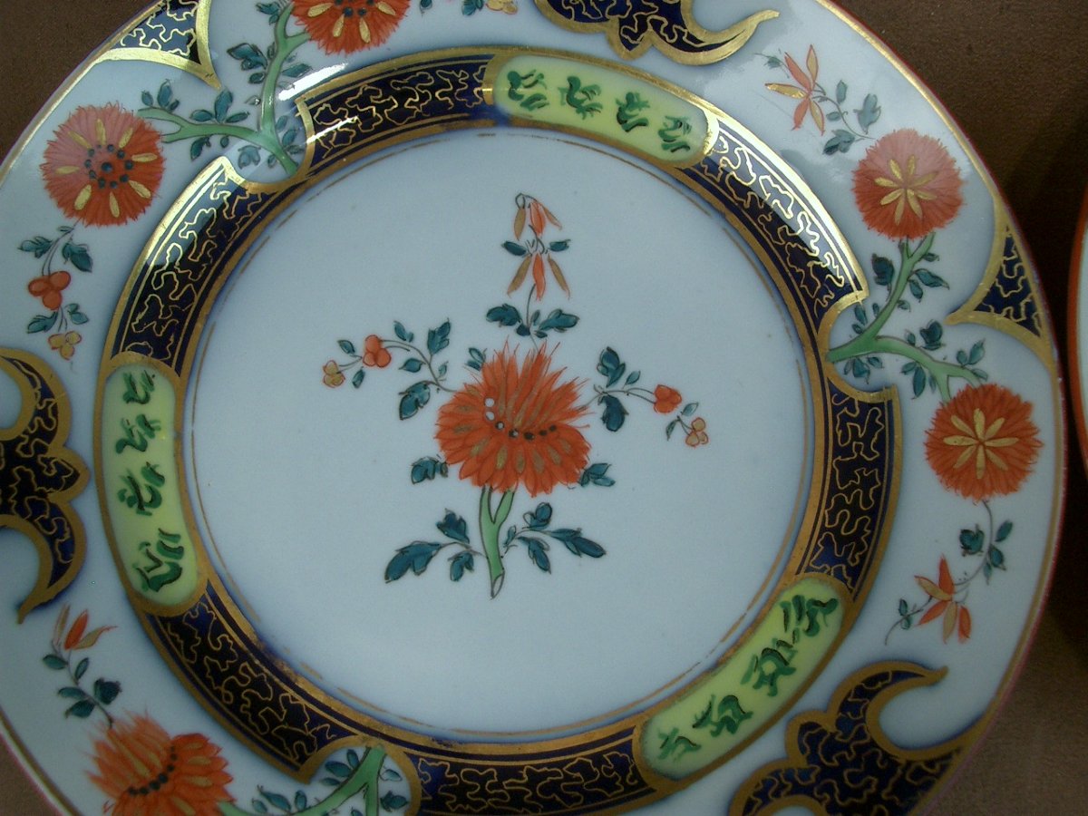 Set Of 6 Plates In Bayeux Porcelain, Imari Design-photo-6