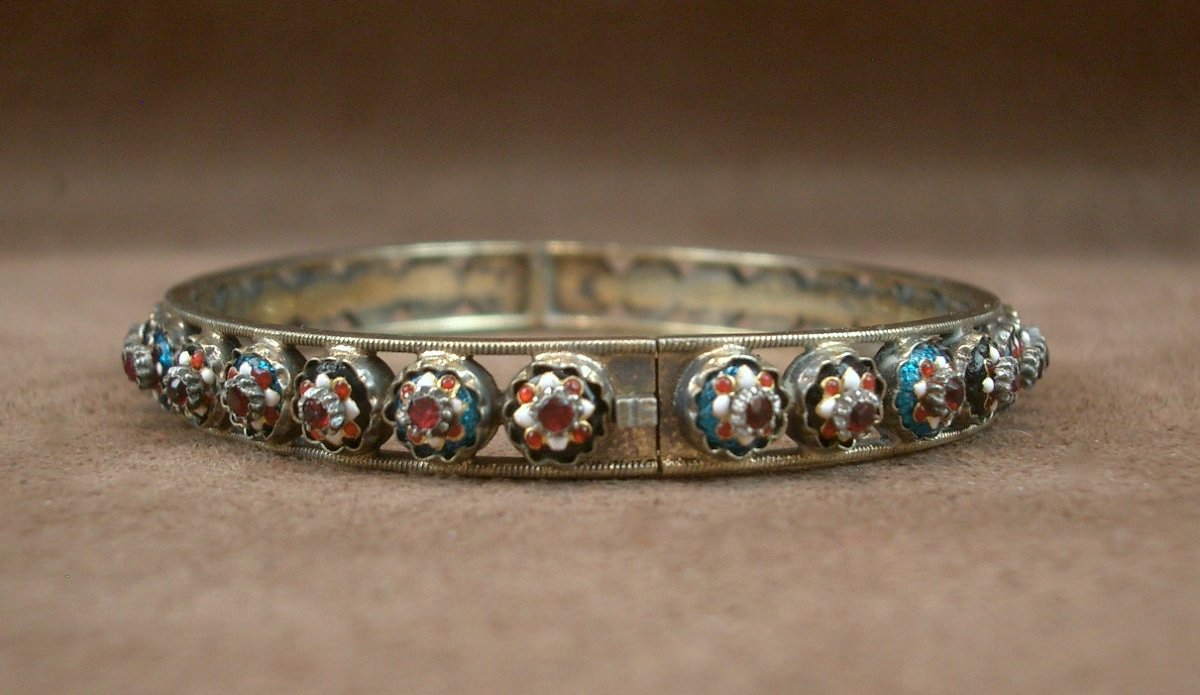 Bracelet ancien jonc en vermeil et émaux bressans-photo-2