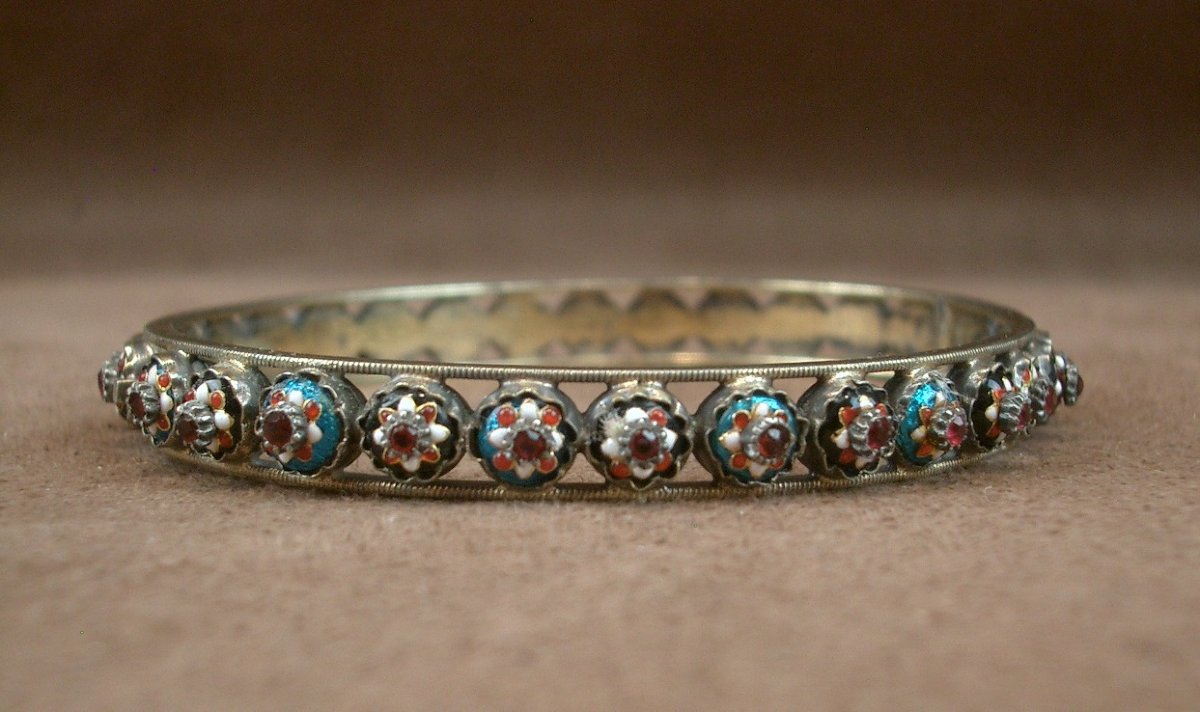 Bracelet ancien jonc en vermeil et émaux bressans-photo-3