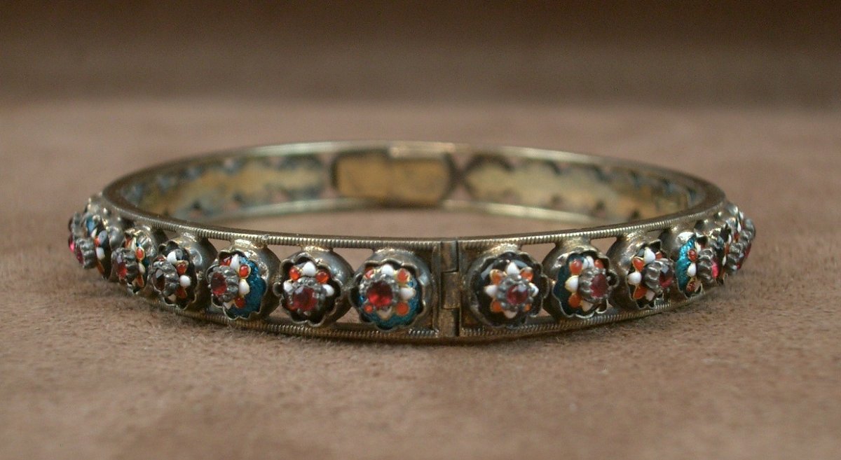Bracelet ancien jonc en vermeil et émaux bressans-photo-1