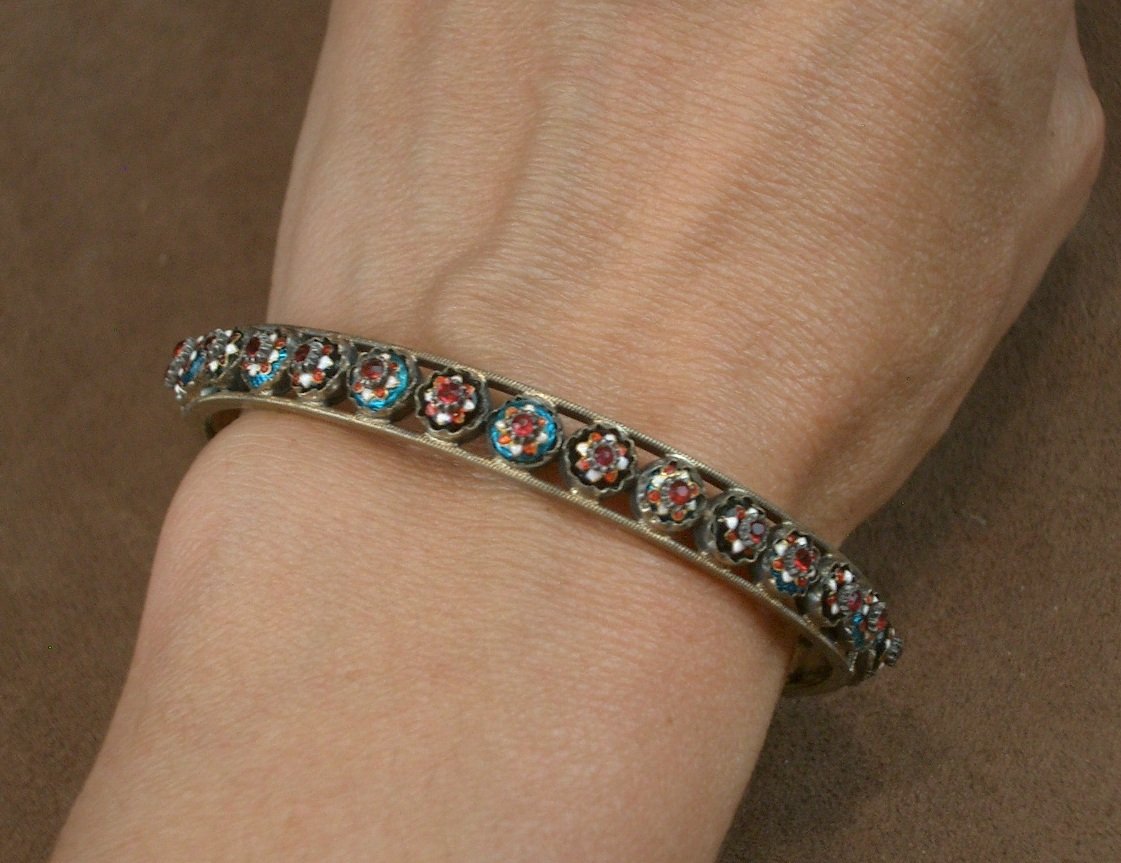 Bracelet ancien jonc en vermeil et émaux bressans-photo-8