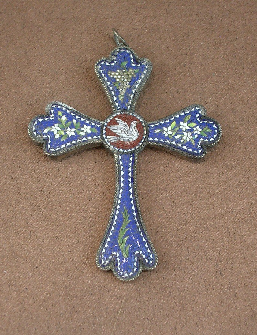Croix Pectorale En Vermeil Et Micro Mosaïque XIX eme siècle -photo-2