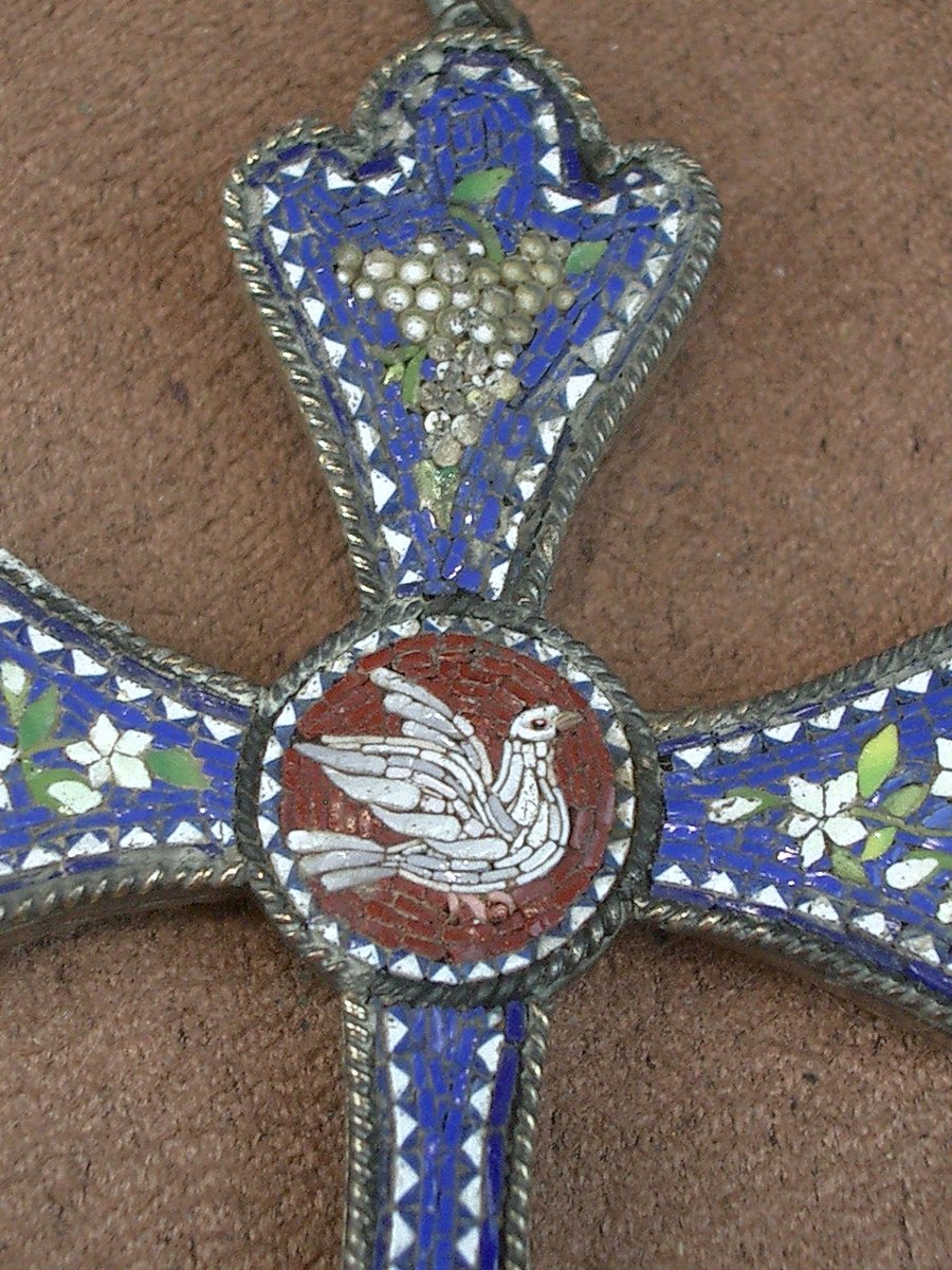 Croix Pectorale En Vermeil Et Micro Mosaïque XIX eme siècle -photo-4