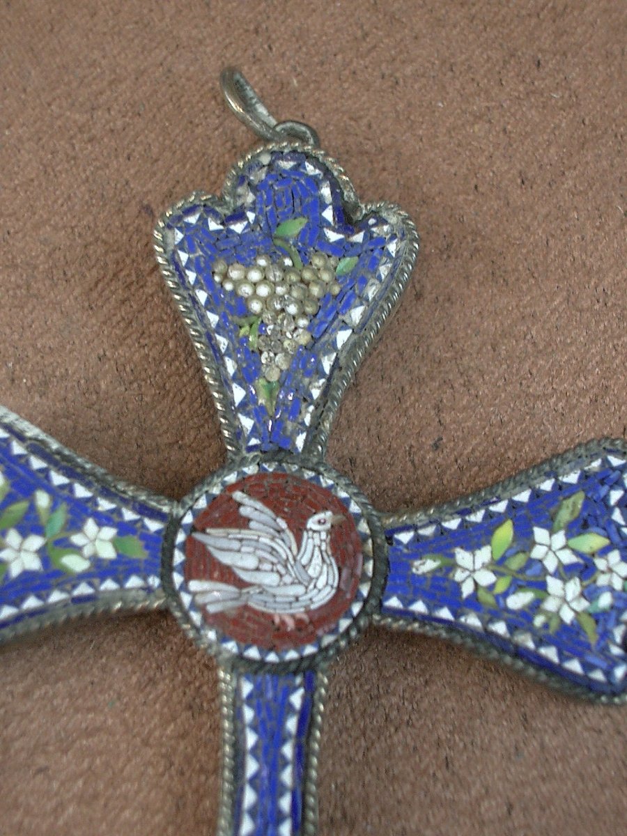 Croix Pectorale En Vermeil Et Micro Mosaïque XIX eme siècle -photo-4
