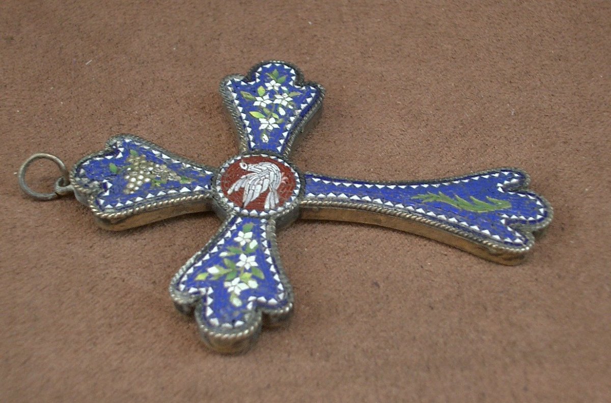 Croix Pectorale En Vermeil Et Micro Mosaïque XIX eme siècle -photo-5
