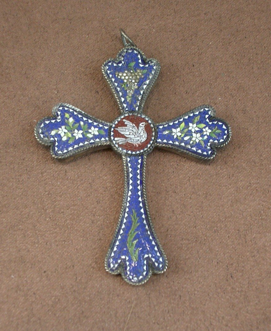 Croix Pectorale En Vermeil Et Micro Mosaïque XIX eme siècle 