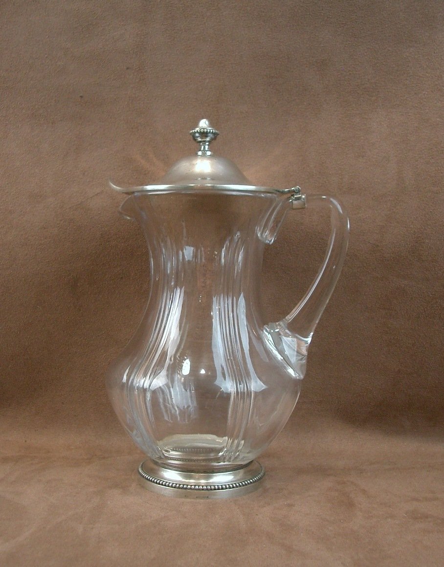 Cut Crystal Pitcher With Solid Silver Base And Lid By Silversmith Robert Linzeler -photo-3