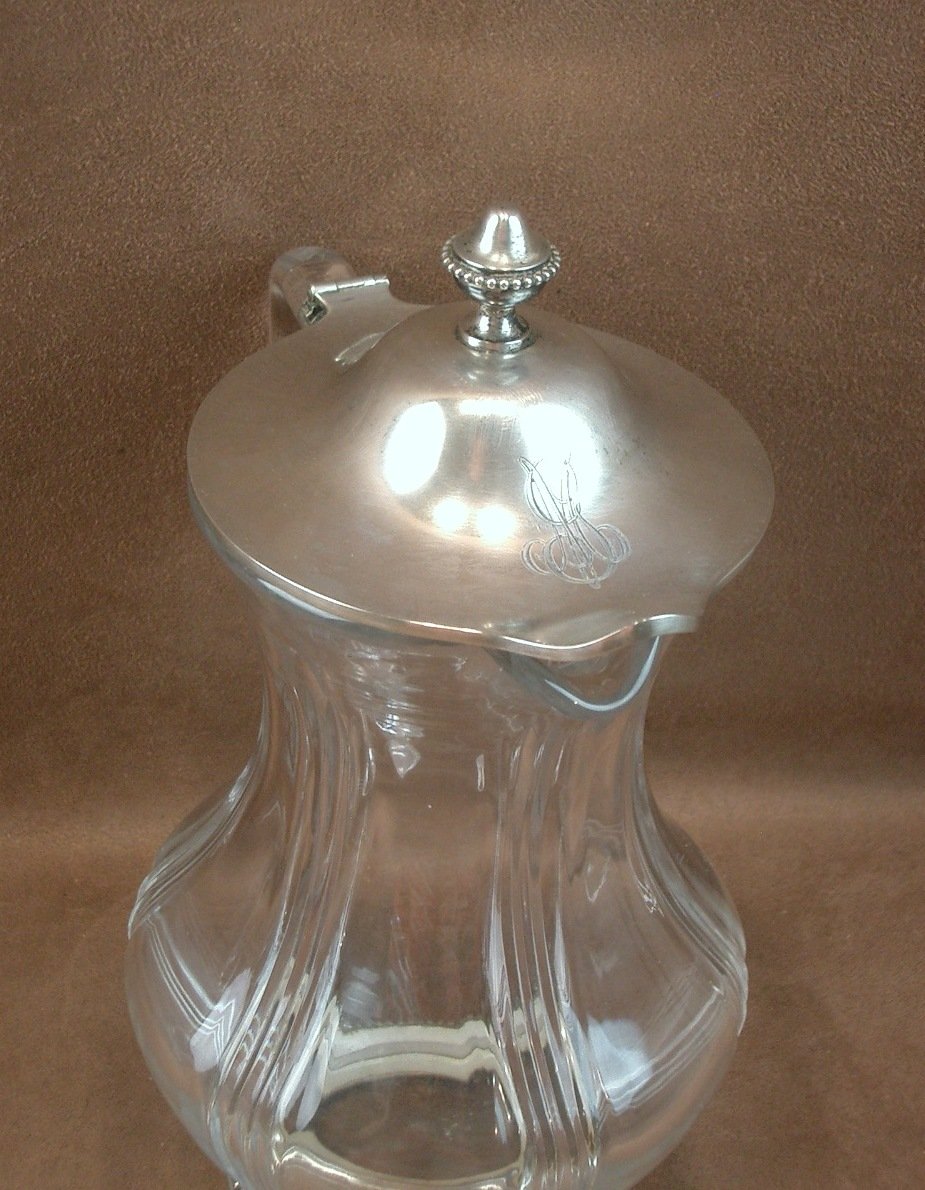 Cut Crystal Pitcher With Solid Silver Base And Lid By Silversmith Robert Linzeler -photo-1