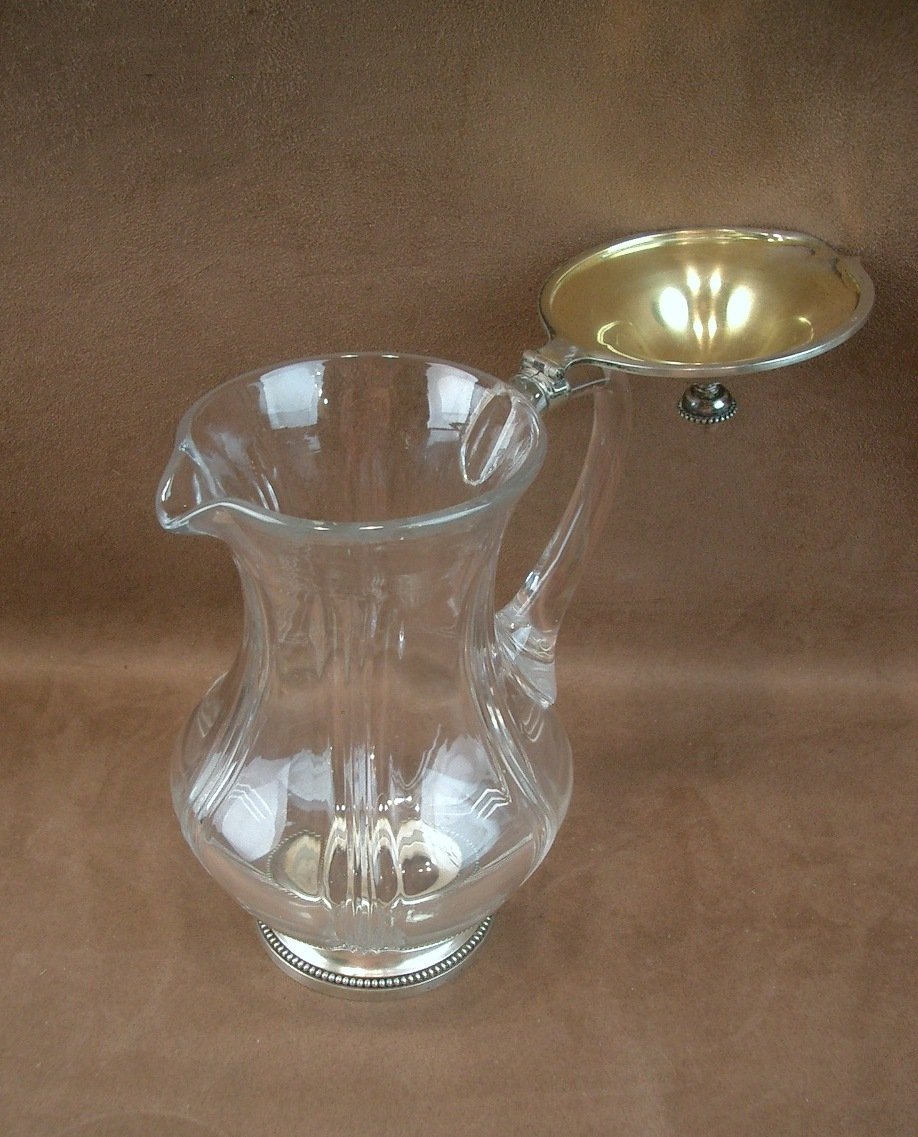 Cut Crystal Pitcher With Solid Silver Base And Lid By Silversmith Robert Linzeler -photo-3