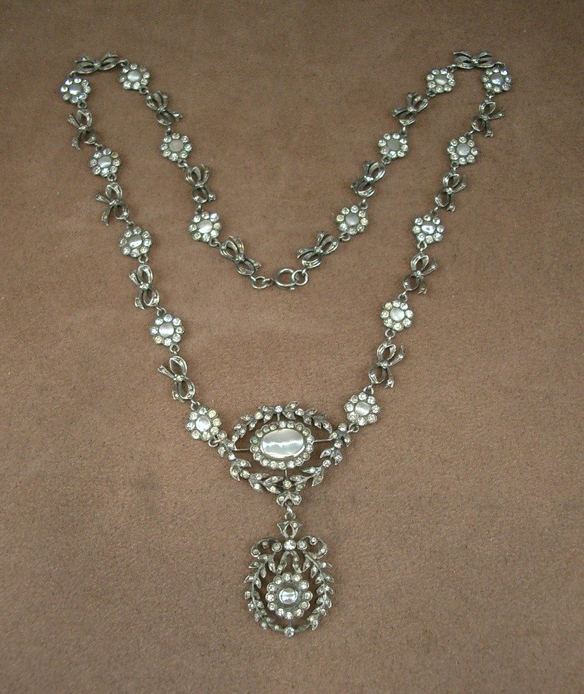 Collier ancien en argent Pierres du Rhin et nacre XIXe siècle-photo-3