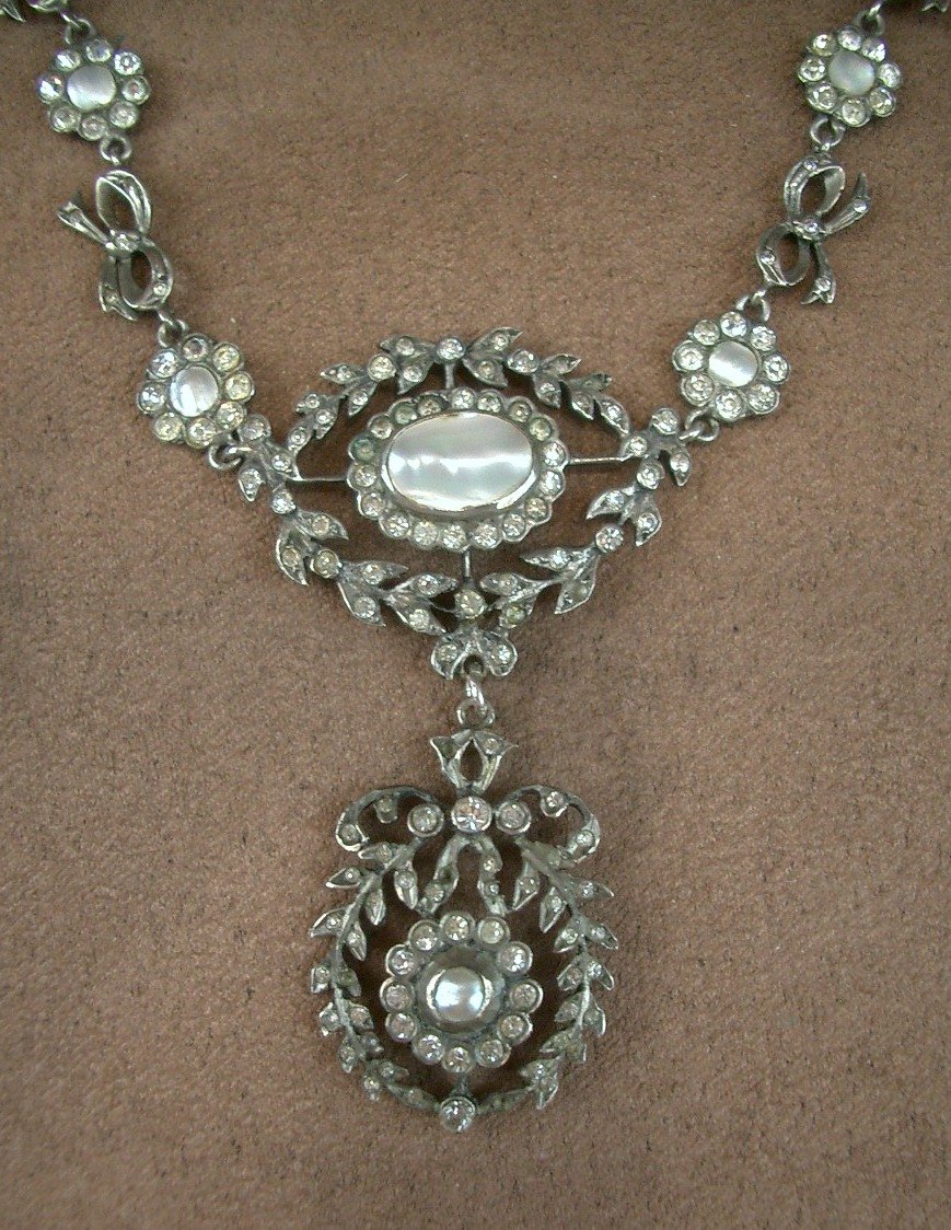 Collier ancien en argent Pierres du Rhin et nacre XIXe siècle-photo-4