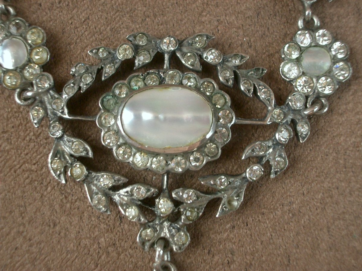 Collier ancien en argent Pierres du Rhin et nacre XIXe siècle-photo-1