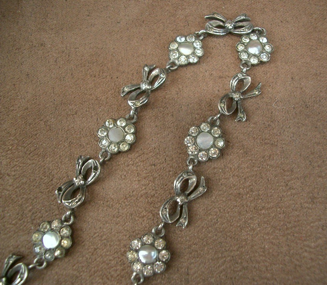 Collier ancien en argent Pierres du Rhin et nacre XIXe siècle-photo-3