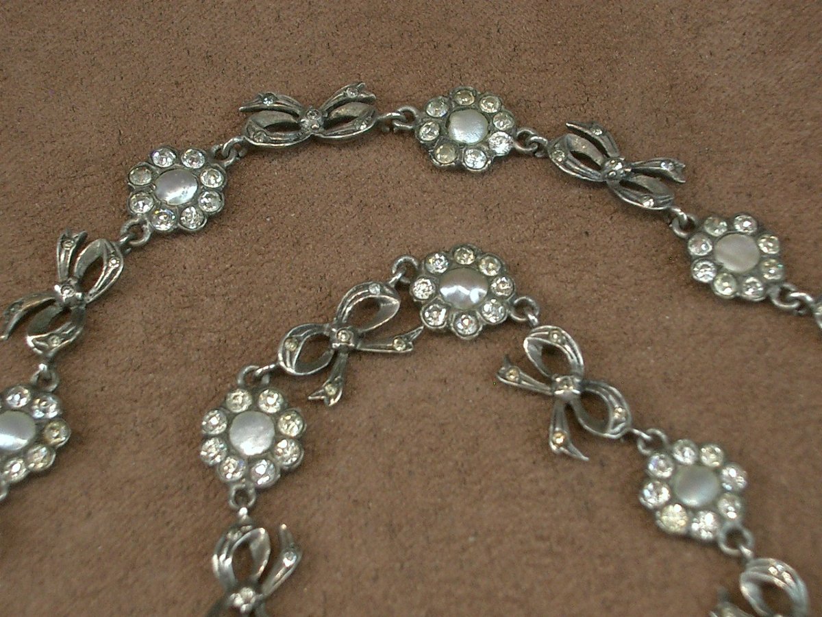 Collier ancien en argent Pierres du Rhin et nacre XIXe siècle-photo-4