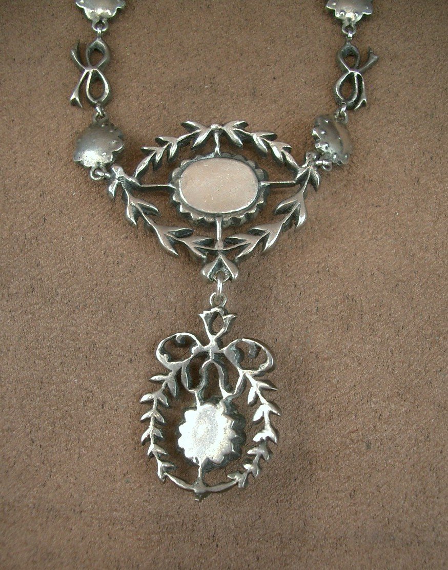 Collier ancien en argent Pierres du Rhin et nacre XIXe siècle-photo-5