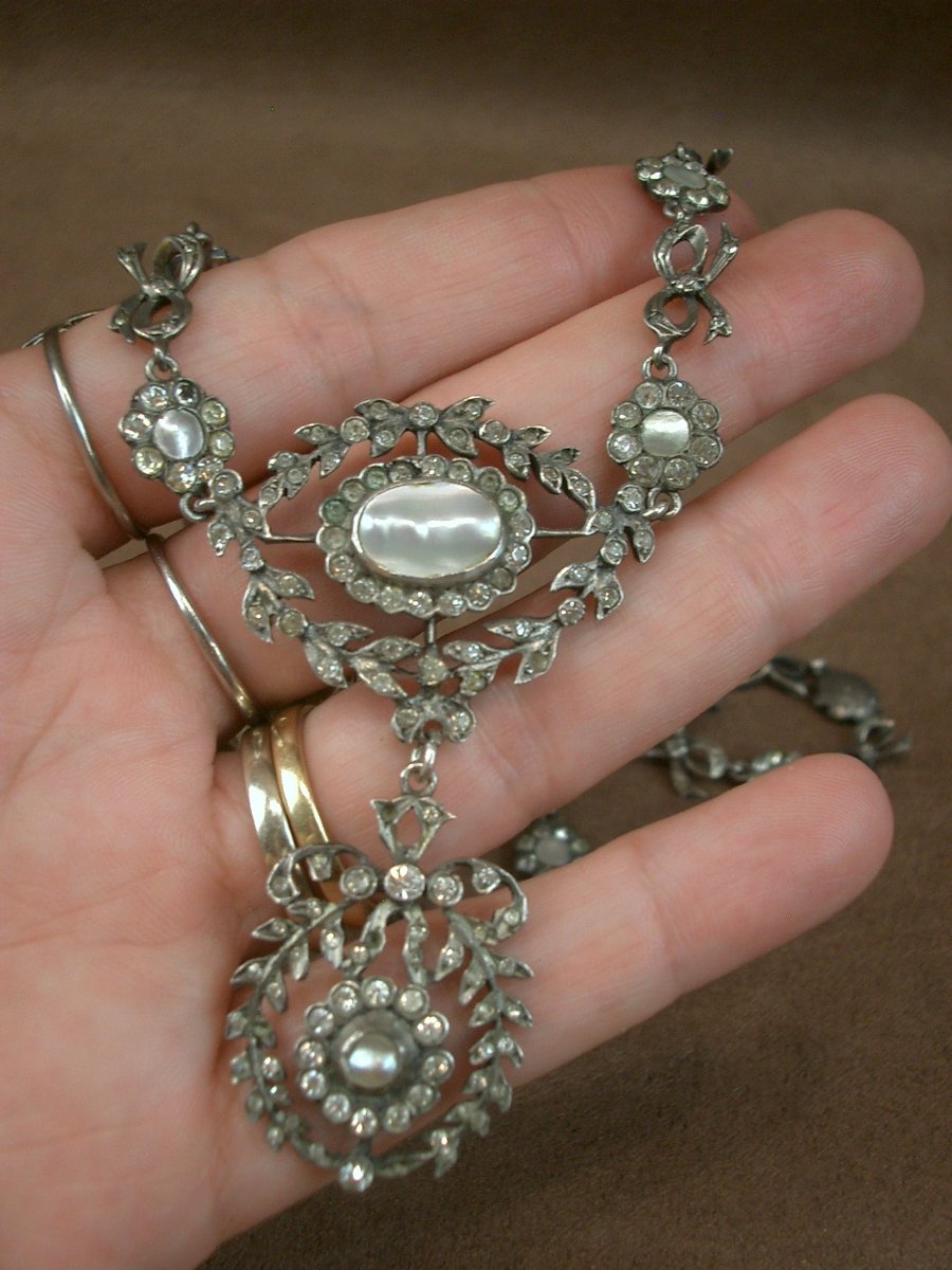Collier ancien en argent Pierres du Rhin et nacre XIXe siècle-photo-8