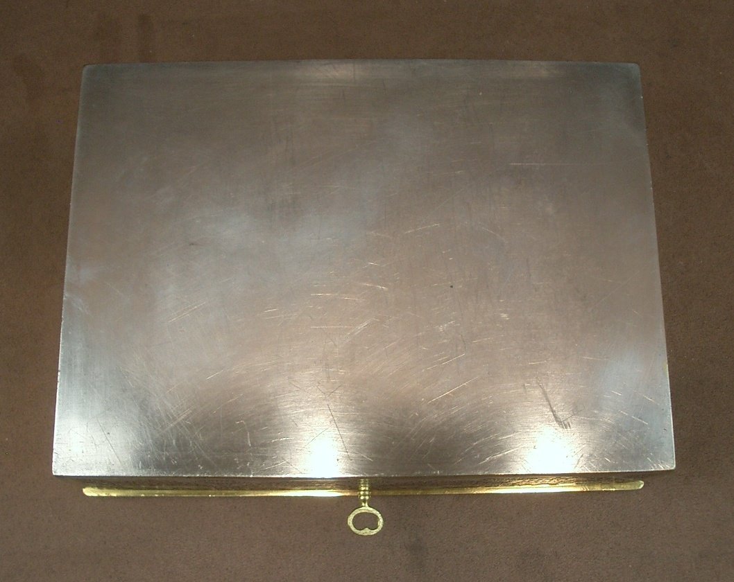 Coffret à bijoux en laiton doré et argenté, miniature peinte XIXe siècle -photo-7