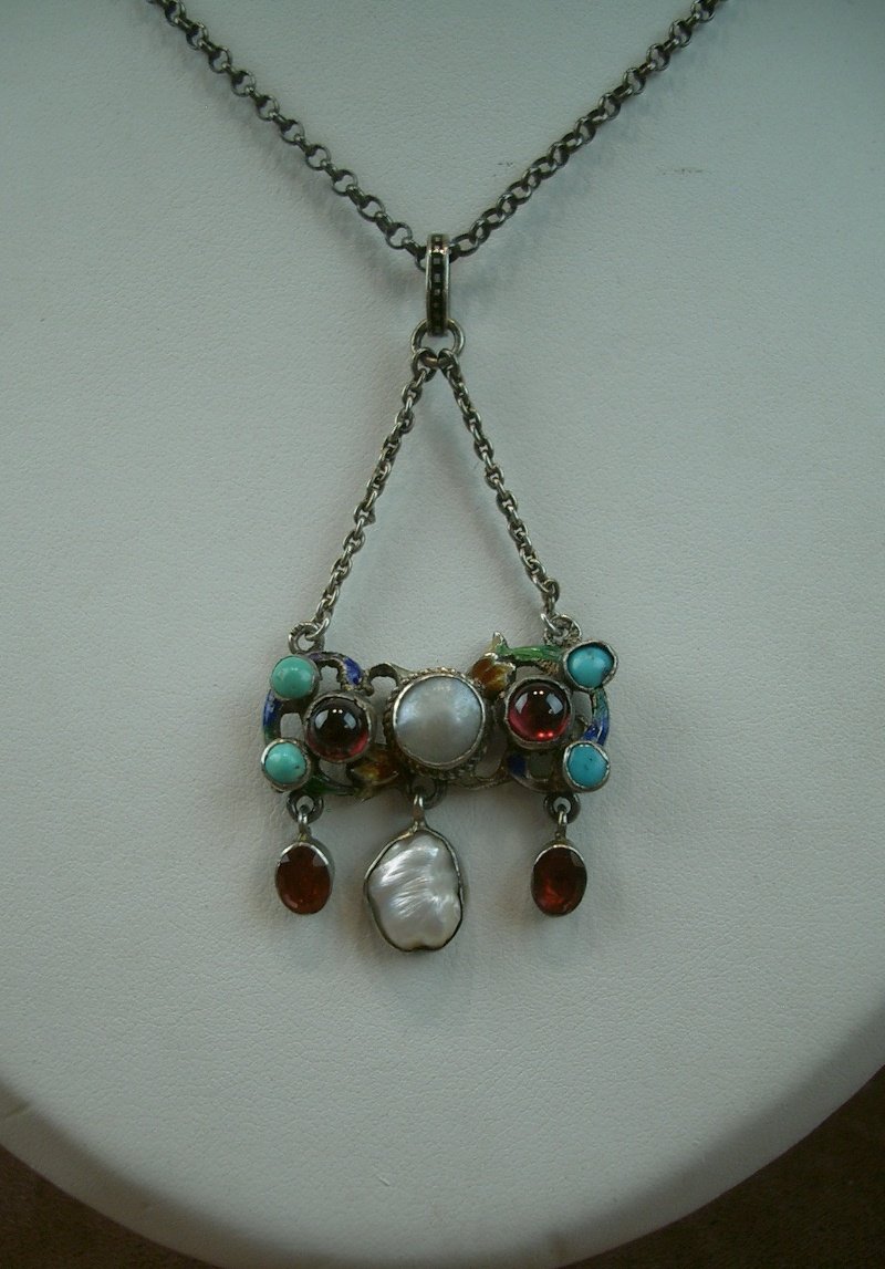 Vermeil Pendant With Enamel, Gemstones, And Fine Pearls; Austro-hungarian Art Nouveau Craftsmanship-photo-2