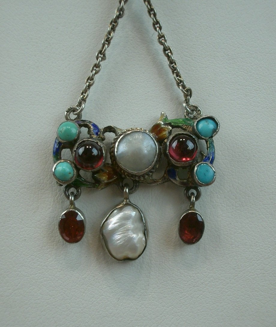 Vermeil Pendant With Enamel, Gemstones, And Fine Pearls; Austro-hungarian Art Nouveau Craftsmanship-photo-3