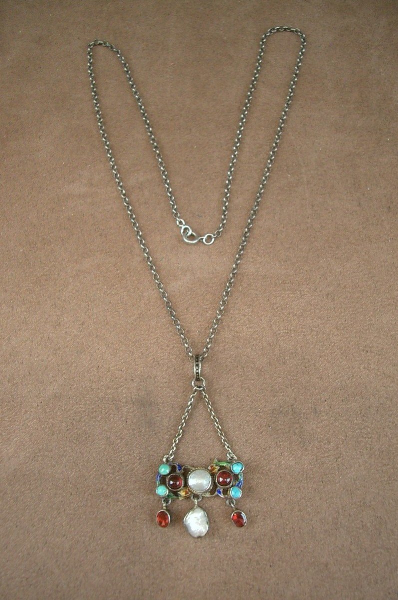 Vermeil Pendant With Enamel, Gemstones, And Fine Pearls; Austro-hungarian Art Nouveau Craftsmanship-photo-1