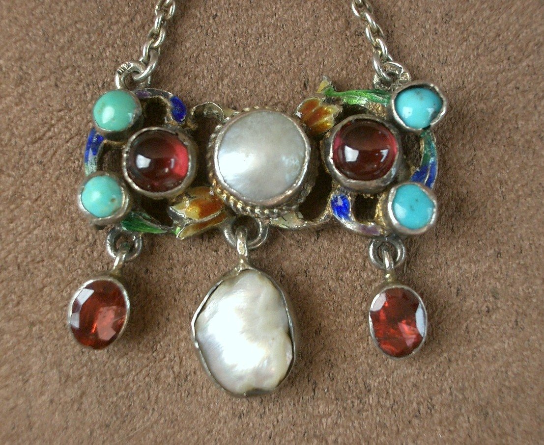 Vermeil Pendant With Enamel, Gemstones, And Fine Pearls; Austro-hungarian Art Nouveau Craftsmanship-photo-3