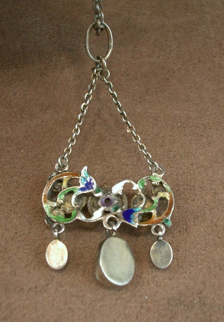Vermeil Pendant With Enamel, Gemstones, And Fine Pearls; Austro-hungarian Art Nouveau Craftsmanship-photo-7