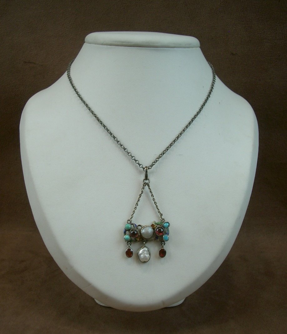 Vermeil Pendant With Enamel, Gemstones, And Fine Pearls; Austro-hungarian Art Nouveau Craftsmanship