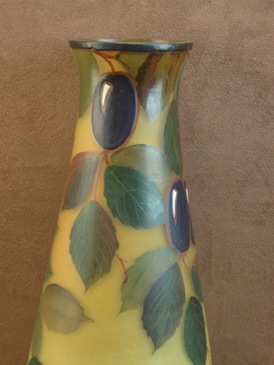 Important vase Art Déco en verre émaillé signé Leune-photo-3