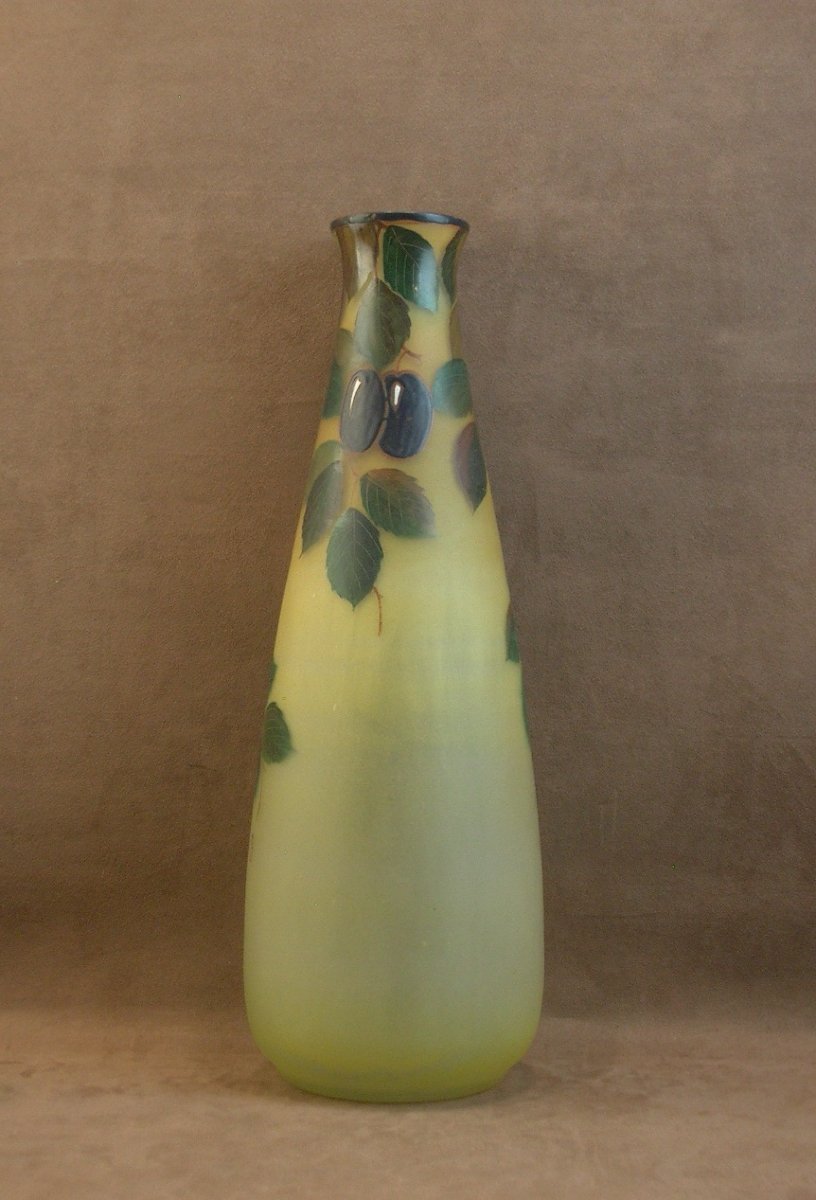 Important vase Art Déco en verre émaillé signé Leune-photo-6
