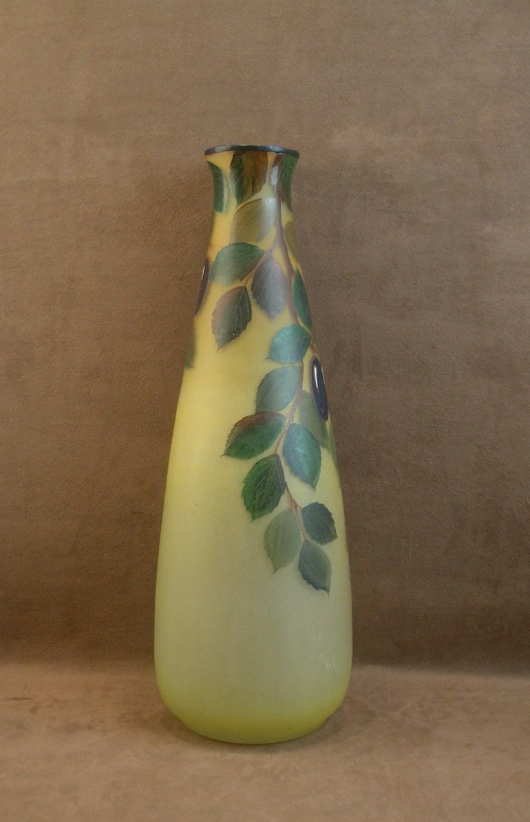 Important vase Art Déco en verre émaillé signé Leune-photo-7