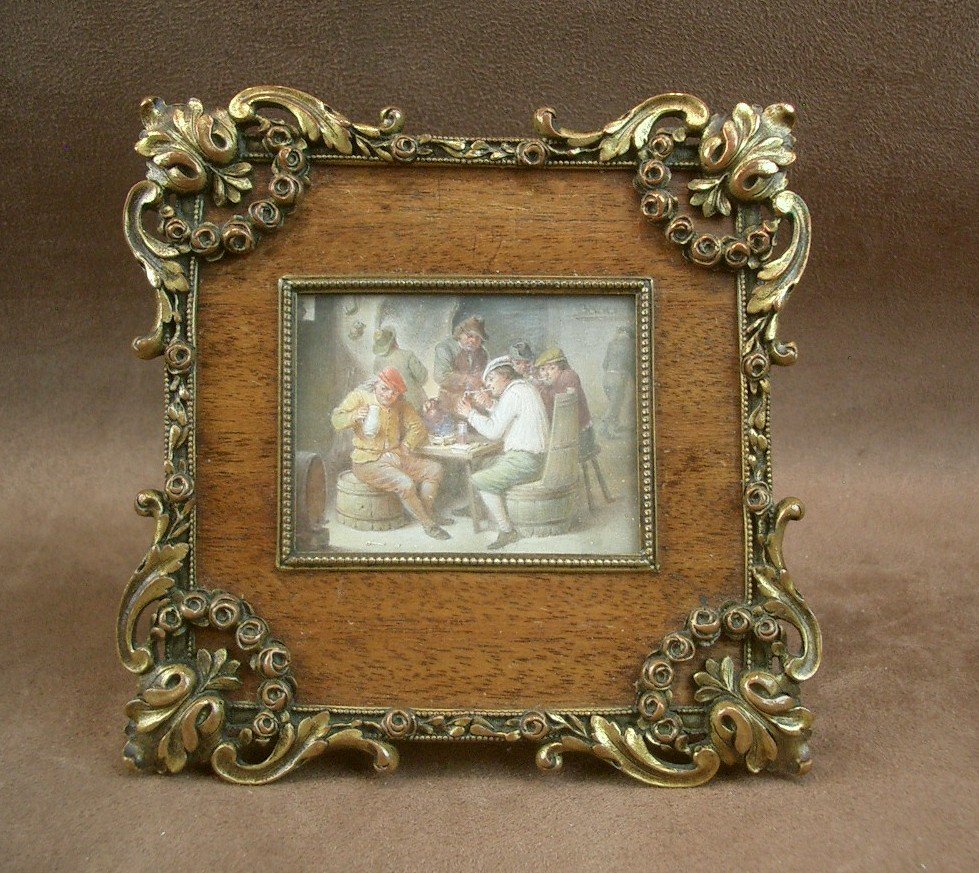 Pair Of Miniature Paintings, Tavern Scene In The Flemish School, Late 19th Century -photo-2