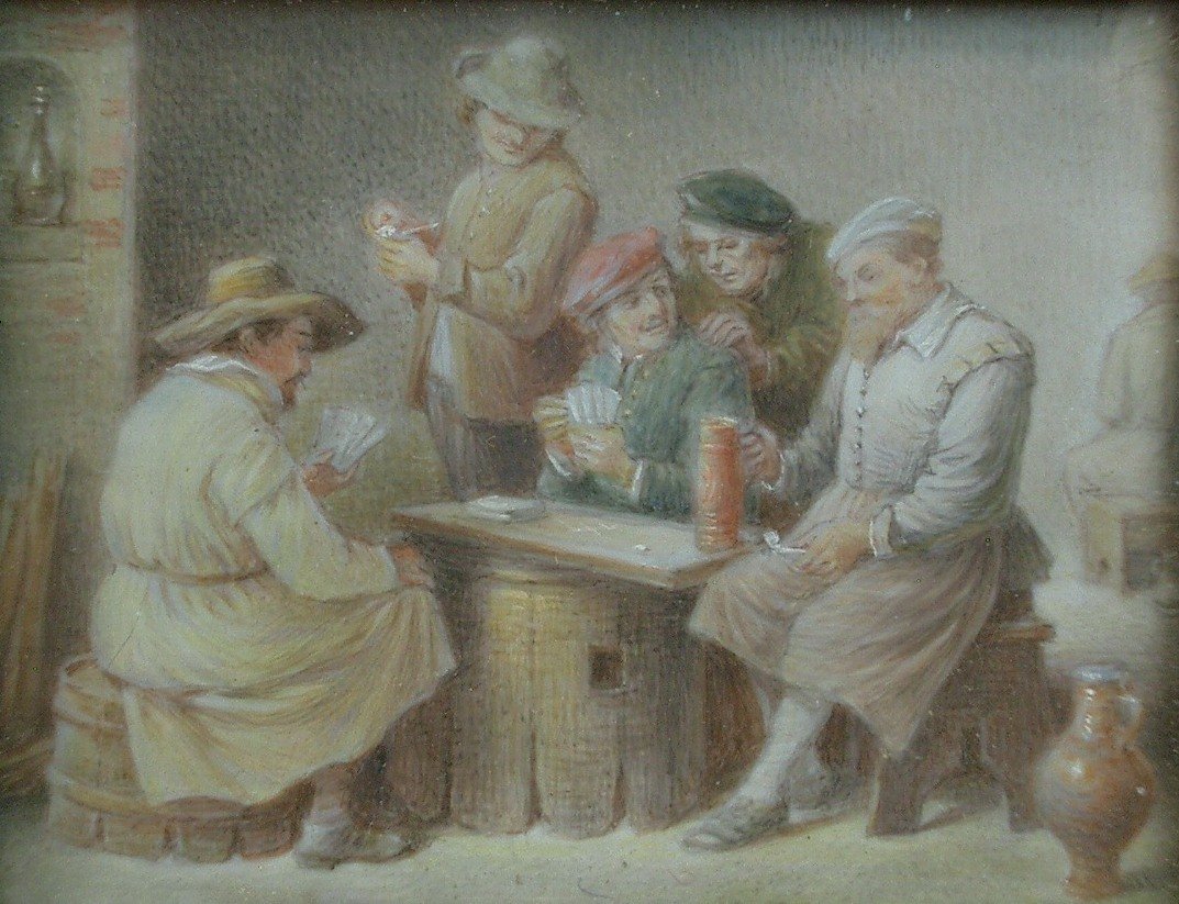 Pair Of Miniature Paintings, Tavern Scene In The Flemish School, Late 19th Century -photo-4