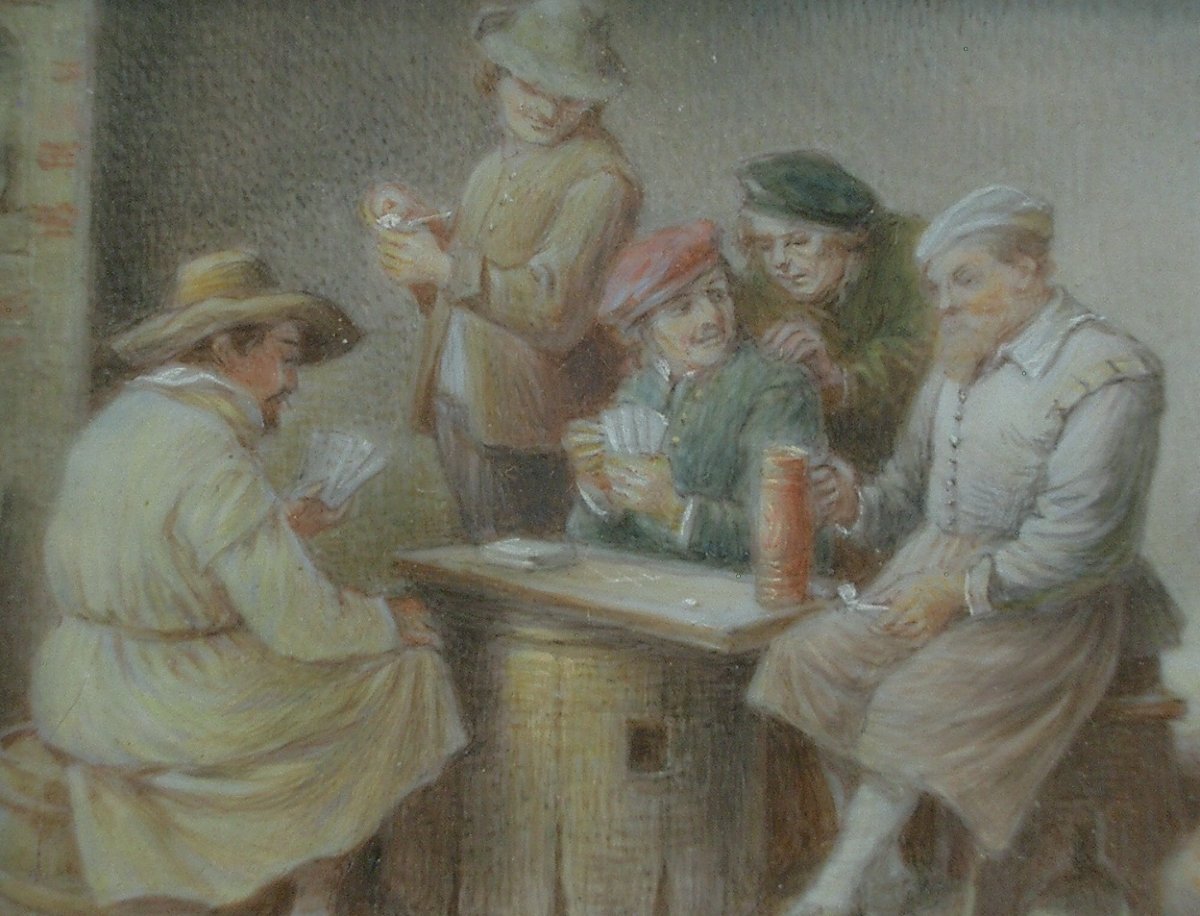 Pair Of Miniature Paintings, Tavern Scene In The Flemish School, Late 19th Century -photo-5