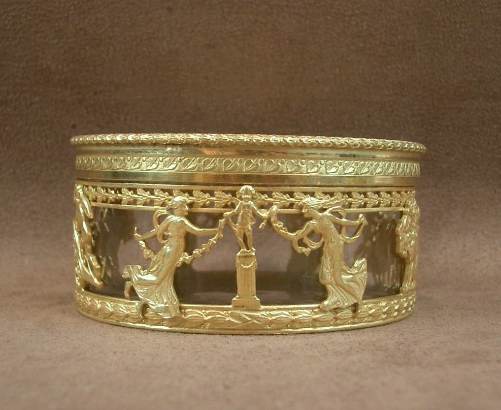 Boite ronde en cristal bronze et laiton doré XIXe siècle -photo-2