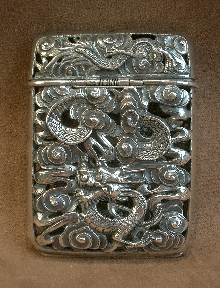 Solid Silver Cigarette Case With Dragon Design From China -photo-1