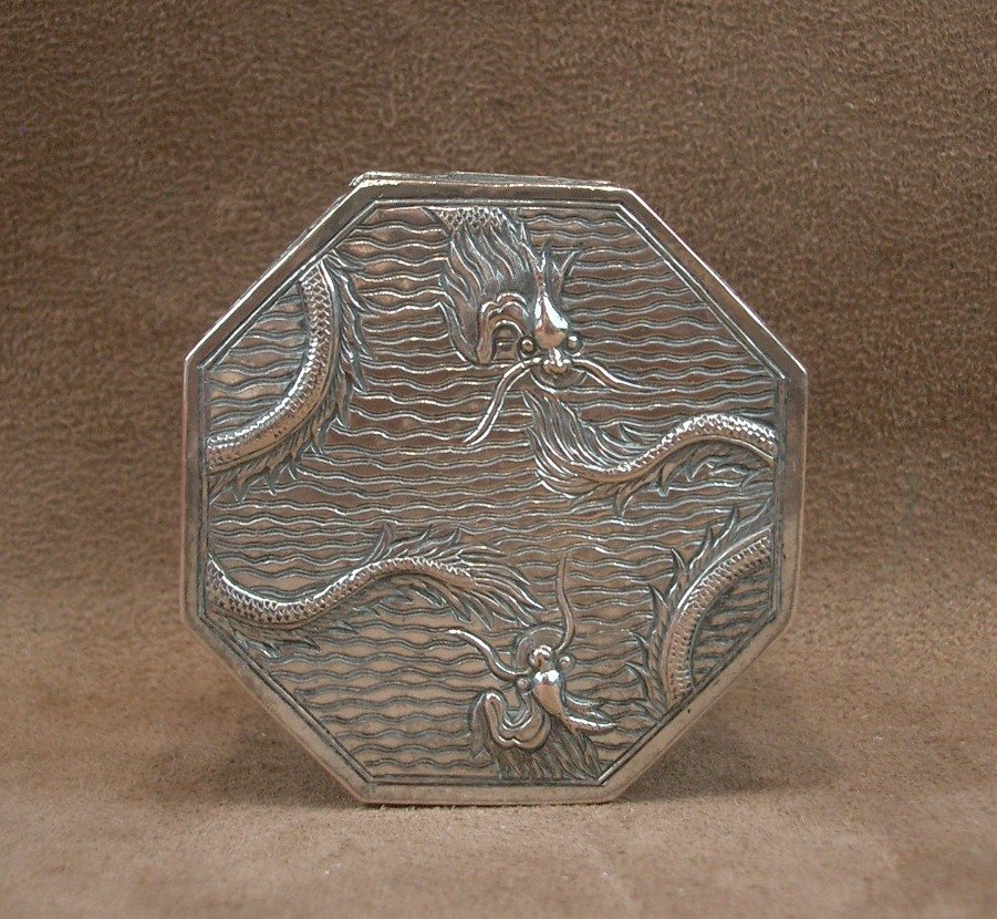 Octagonal Solid Silver Box With Dragon Design, China-photo-2