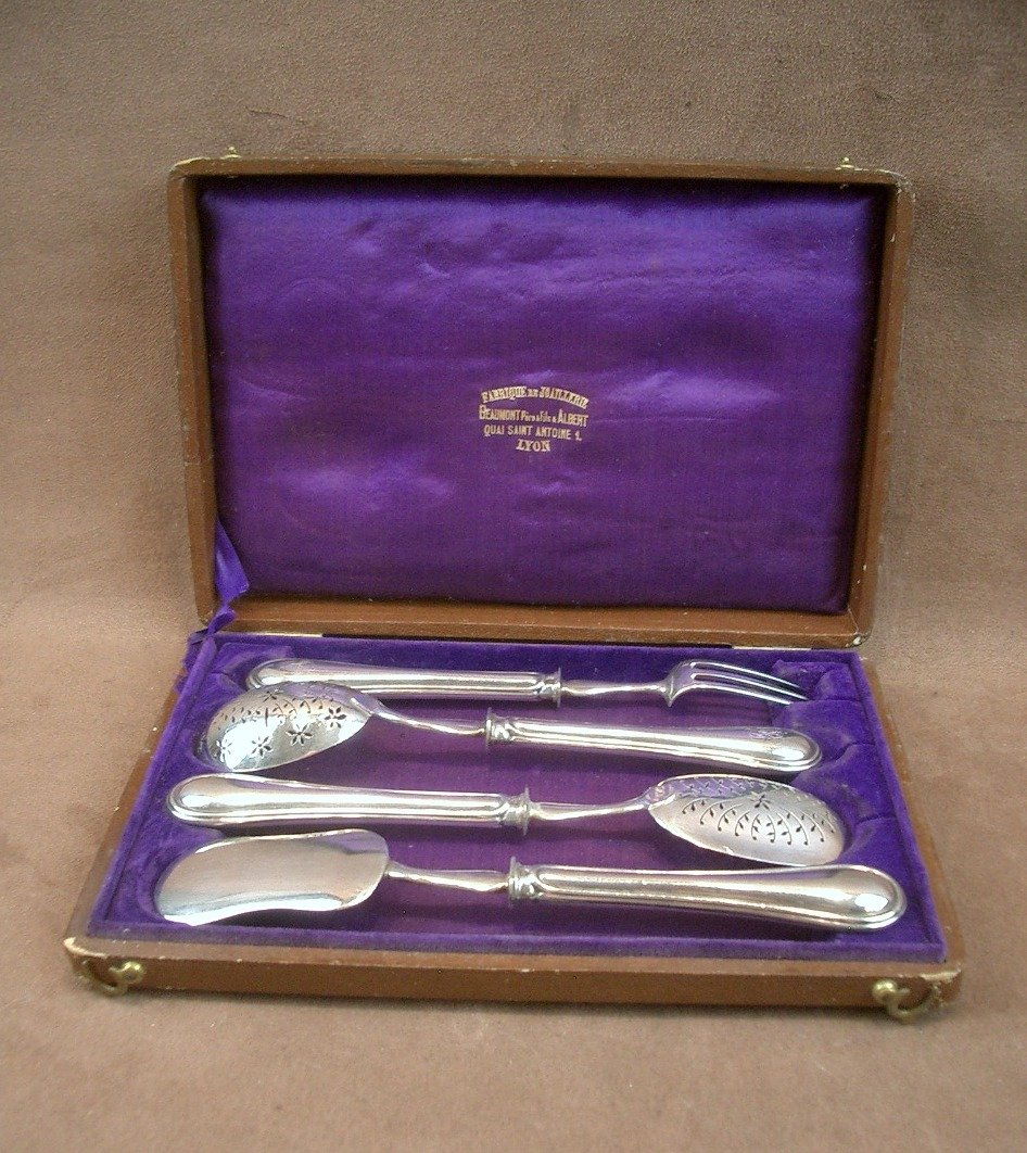 Solid Silver Dessert Serving Set, Late 19th Century-photo-2