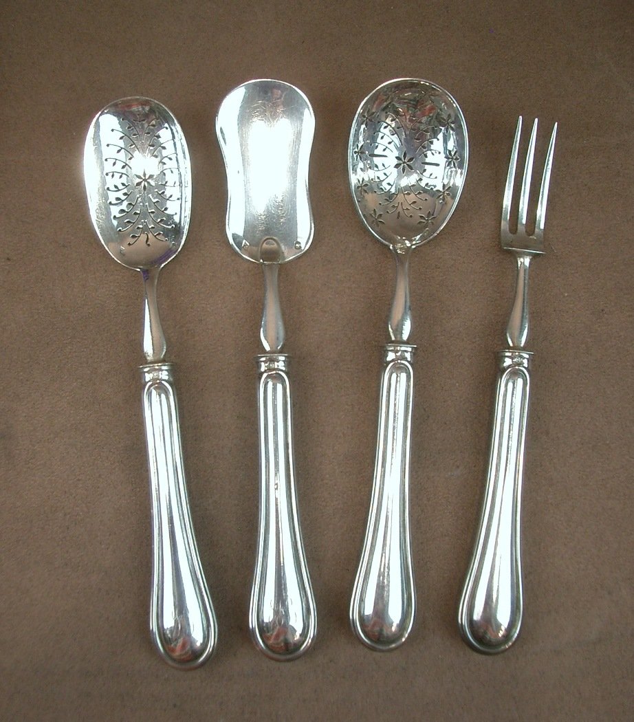 Solid Silver Dessert Serving Set, Late 19th Century-photo-3