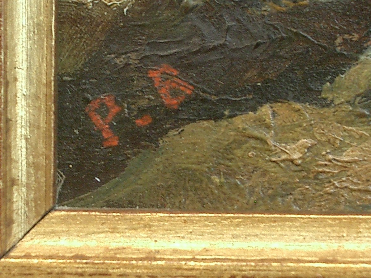 Peinture ancienne, huile sur panneau, fin du XIXe contemplation marine -photo-3