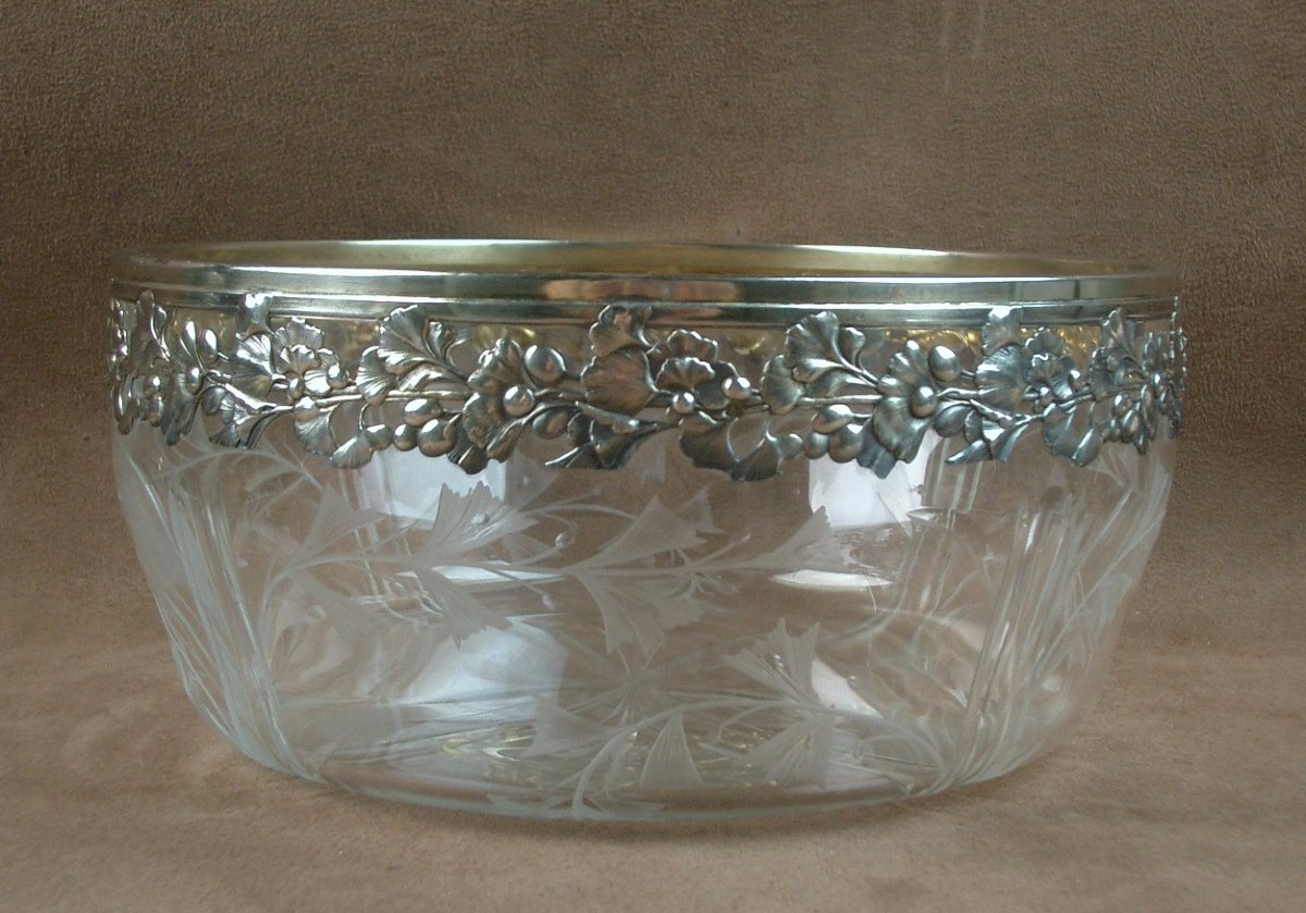 Coupe Art Nouveau en cristal taillé et argent massif orfèvre Ravinet D'Enfert -photo-2
