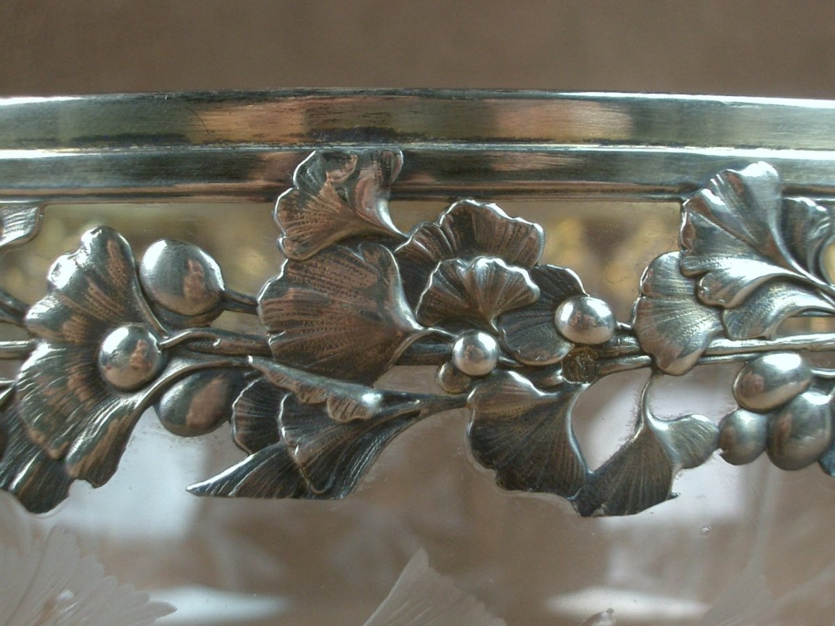 Coupe Art Nouveau en cristal taillé et argent massif orfèvre Ravinet D'Enfert -photo-3