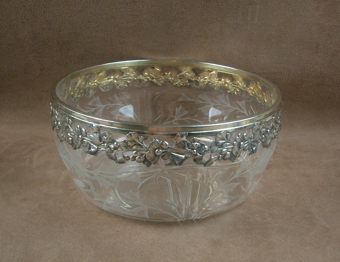 Coupe Art Nouveau en cristal taillé et argent massif orfèvre Ravinet D'Enfert -photo-4