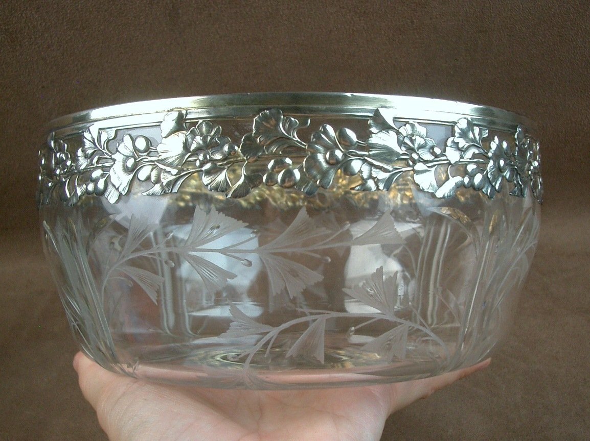 Coupe Art Nouveau en cristal taillé et argent massif orfèvre Ravinet D'Enfert -photo-8