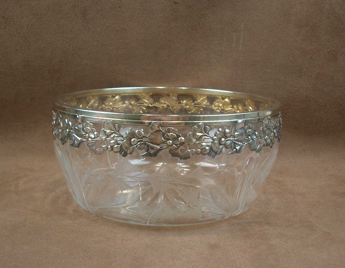 Coupe Art Nouveau en cristal taillé et argent massif orfèvre Ravinet D'Enfert 