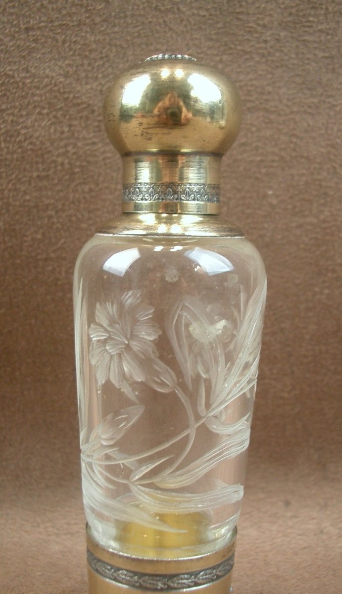 Flacon à liqueur de voyage en vermeil et cristal taillé Art Nouveau -photo-2