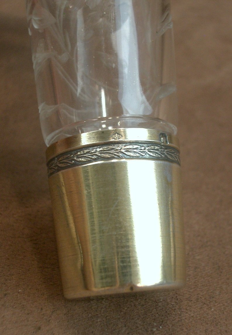 Flacon à liqueur de voyage en vermeil et cristal taillé Art Nouveau -photo-5