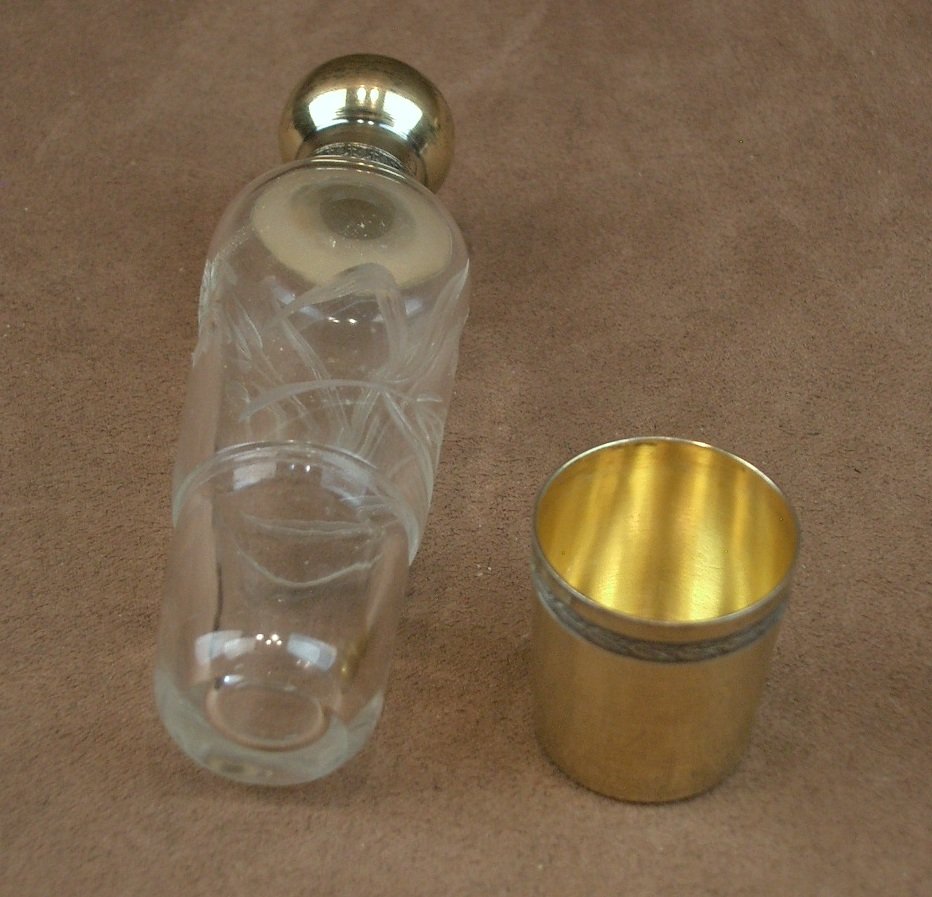 Flacon à liqueur de voyage en vermeil et cristal taillé Art Nouveau -photo-7