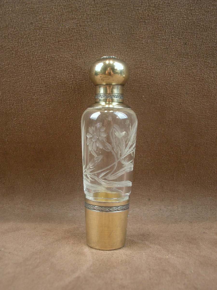 Flacon à liqueur de voyage en vermeil et cristal taillé Art Nouveau 