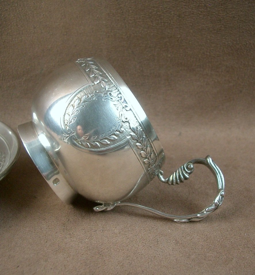 Solid Silver Cup And Saucer By Silversmith Victor Boivin-photo-2